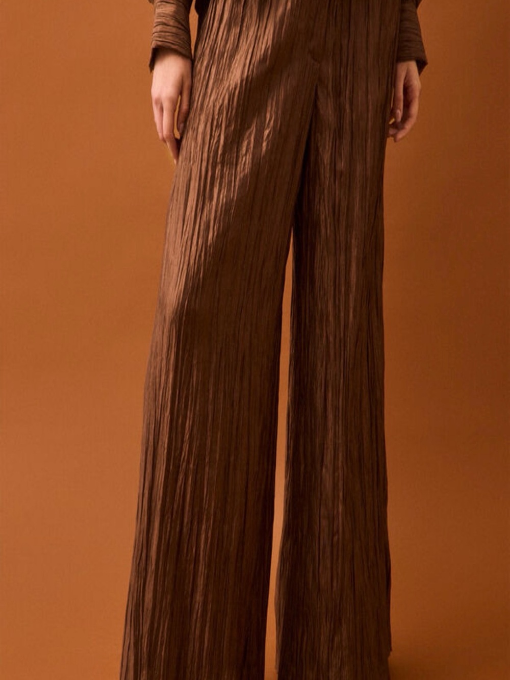 Marciano Aly Palazzo Pleated Wide Leg Pants in Camel Brown XS
